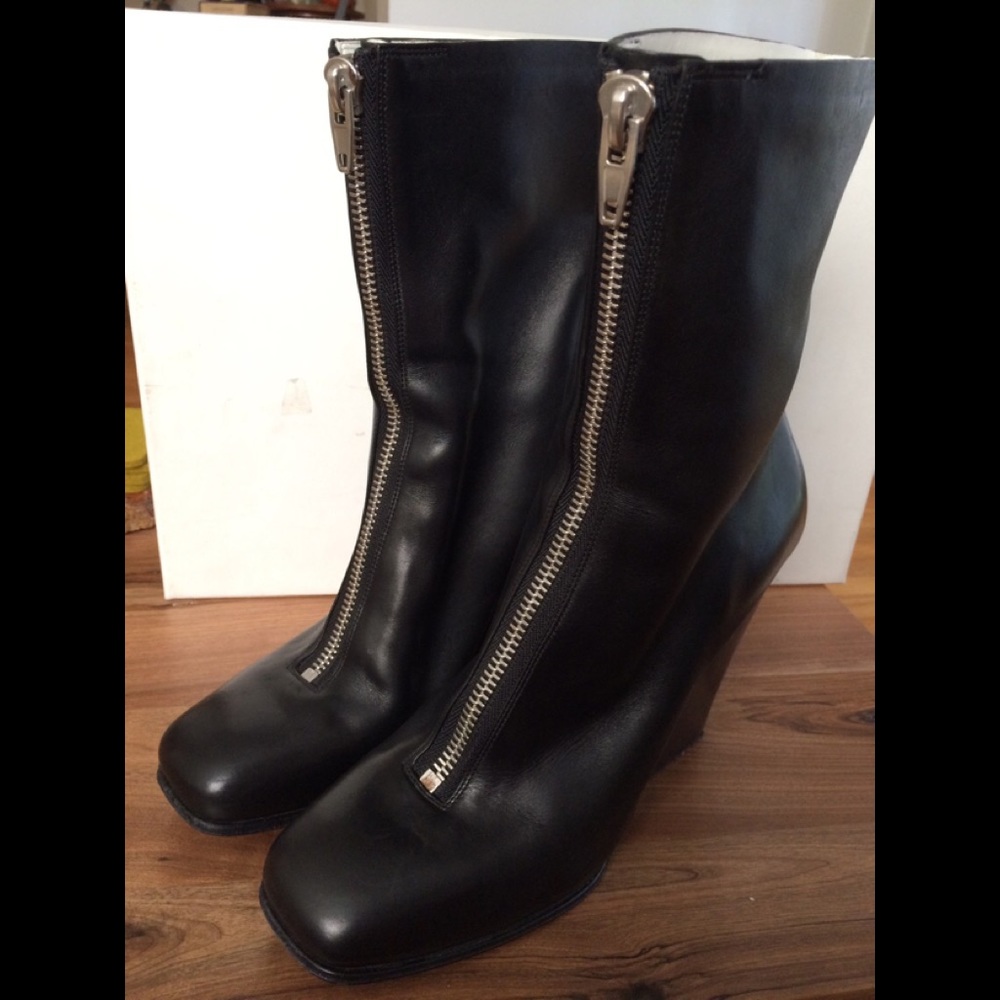 Celine Black Leather Zip Wedge Boot 39.5 EU 9.5 US